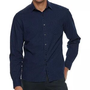 Marc Anthony Luxury Navy Textured Slim Fit Long Sleeve Button Down Shirt M
